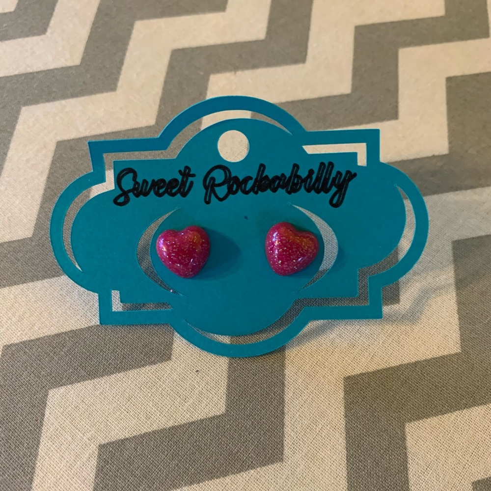 Pink Glitter Heart Earrings